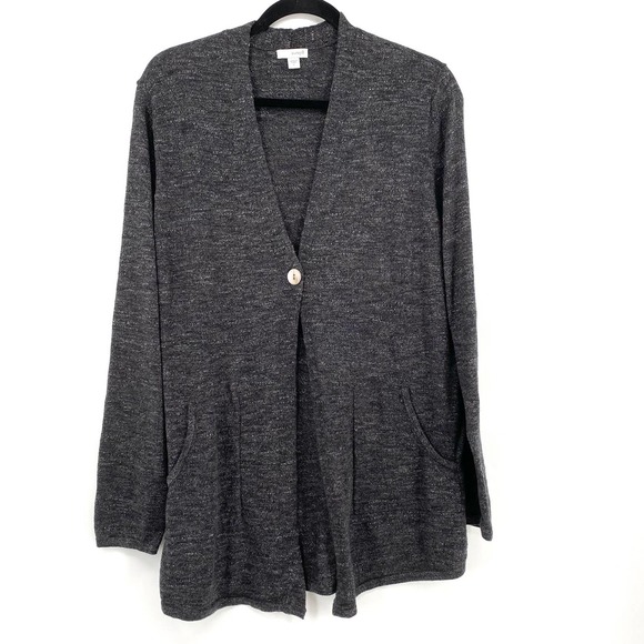 J. Jill Sweaters - J. Jill Pure Jill Relaxed One Button Longline Cotton Knit Cardigan Marled Gray